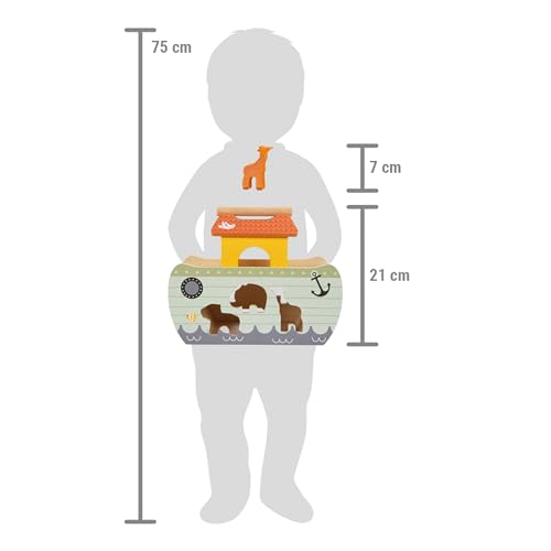 small foot Steckspiel Arche Noah „Safari“, Motorikspielzeug aus Holz mit 15 Tierfiguren, Taufgeschenke für Mädchen und Jungen, für Kinder ab 12 Monaten, 12456
