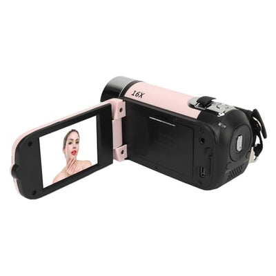 Videokamera-Camcorder, 1080P 16 MP Digitalkamera-Recorder, 2,4 Zoll Drehbarer Bildschirm, 16-facher Digitalzoom-Camcorder-Kamera mit Fülllicht (Rosa)