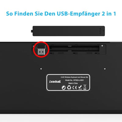 Kabellose Tastatur und Maus, LeadsaiL Tastatur Maus Set Kabellos, Flüsterleiser Tastenanschlag, 2.4 GHz QWERTZ Deutsches Layout mit 2-in-1 USB Nano Empfänger, für PC, Desktop, Laptop, Windows, Mac