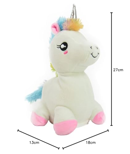 Kögler 75662 - Labertier Einhorn Snowflake, ca. 27 cm groß, nachsprechendes Plüschtier mit Wiedergabefunktion, plappert alles witzig nach und bewegt sich, batteriebetrieben