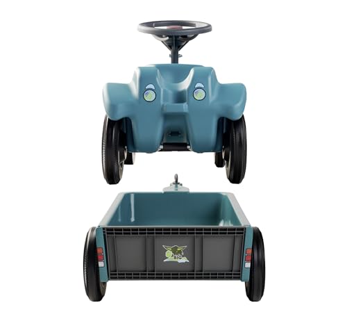 BIG Bobby Car Classic Eco 2.0 mit Anhänger - Rutschauto ab 1 Jahr aus Recycling-Material mit Caddy, Lenkrad und Hupe, für Kinder ab 1 Jahr (bis 50 kg), Türkis mit Grau