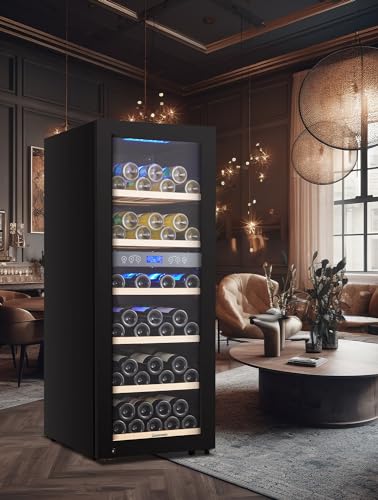 Kalamera Weinkühlschrank 2 Zonen für 73 Flaschen, Schwarz, 200 Liter, KRC-200BFG