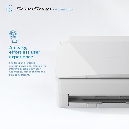 ScanSnap iX2500 Weiß – Ultraschneller Duplex-Scanner mit 45 S./Min., 100-Blatt-ADF, 600 DPI, 5″ Touchscreen, WLAN/Bluetooth/USB-Konnektivität