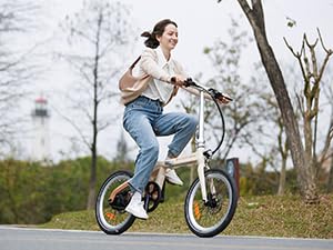 ADO E-Bike Air Carbon Elektrofahrrad, ebike Damen/ebike Herren,Bike,klapprad Riemenantrieb 14,5Kg IPS LCD Display, GPS,ADO APP,250W (Beige)