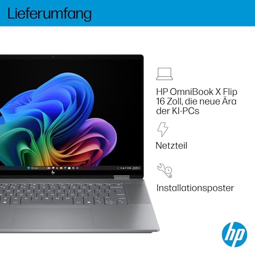 HP OmniBook X Flip 2in1 Next Gen AI Laptop | AMD Ryzen AI 7 350 (8C) | dedizierte NPU für KI | 50NPU Tops | Copilot+ PC | 16" 3K 2880x1800 OLED-Touchscreen | 16GB | 1TB SSD | Win11 | QWERTZ | Silber