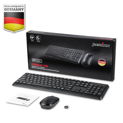 Perixx PERIDUO-716, Kabellose 2,4-GHz Tastatur-Maus-Set, Standardgröße - Schwarz, Deutsches QWERTZ