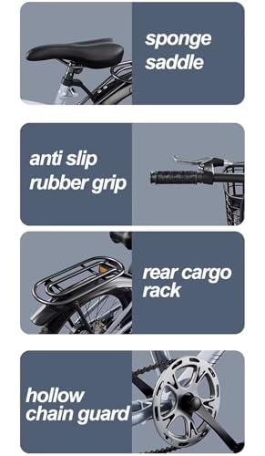 LSQXSS Mountainbike für Jugendliche, Fahrrad mit Einer Geschwindigkeit, Vorder- und Hinterradbremsen, Stadtrad, höhenverstellbarer Sattel, Komfortables Cruiser-Bike mit Gepäckträger hinten