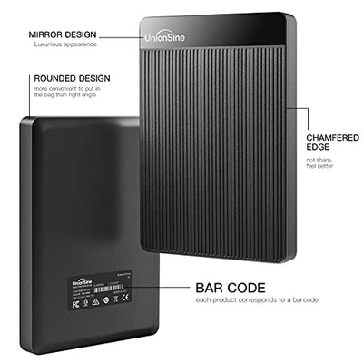 UnionSine Externe Festplatte 1TB ultradünn tragbar 2,5 Zoll USB 3.0, SATA, Festplattenspeicher für PC, Mac,TV, Wii U, Xbox, PS4 (Schwarz) HD2510