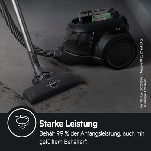 AEG CLEAN 6000 ÖKO AL61C2ÖKO Staubsauger beutellos / ETM Testsieger (SEHR GUT) / 60 % Recyclingmaterial / 550 W / Zusatzdüsen / Softräder / 74 dB(A) / 12m Aktionsradius / 1,6L Staubbehälter / Schwarz