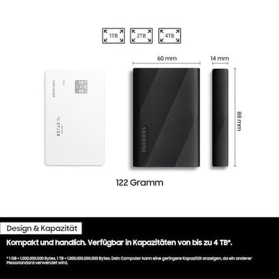 Samsung Portable SSD T9, 2 TB, 2.000 MB/s Lesen, 2.000 MB/s Schreiben, USB 3.2 Gen.2x2, Externe Festplatte für professionelle Anwender, Kompatibel mit Mac, PC, Smartphone und 12K Kameras, MU-PG2T0B/EU