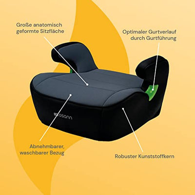 Osann Junior, Sitzerhöhung Auto Kinder, Kindersitzerhöhung ohne Isofix 126-150cm (ca. 15-36 kg), Sitzschale i-Size - Nero