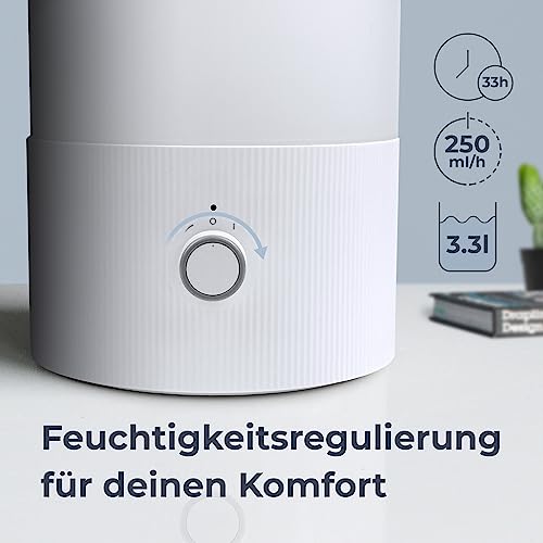 Noaton Essential Luftbefeuchter, 3,3L Top-fill, 33H Laufzeit, 7-Farben-Nachtlicht, Leiser Raumluftbefeuchter, 360°Drehbare, für Kinderzimmer und Pflanzen Schlafzimmer