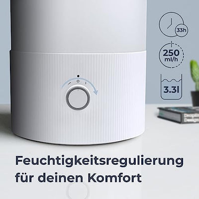 Noaton Essential Luftbefeuchter, 3,3L Top-fill, 33H Laufzeit, 7-Farben-Nachtlicht, Leiser Raumluftbefeuchter, 360°Drehbare, für Kinderzimmer und Pflanzen Schlafzimmer