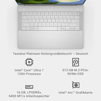 Dell XPS 13 9340 Laptop Evo, 13.4 Inch FHD+ 30–120 Hz Display, Intel Core Ultra 7, Arc Graphics, 32 GB RAM, 1 TB, Windows 11 Home, Fingerprint Reader, Backlit Keyboard German