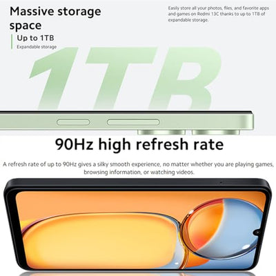 Xiaomi Redmi 13C NFC Smartphone 4 GB RAM 128 GB ROM 6,74 Zoll Bildschirm 90 Hz 50 MP Dreifachkamera 5000 mAh Akkuladung Prozessor Pide Otto Core Dual-SIM MIUI Karte 14 Zoll Grün (ohne Ladegerät)