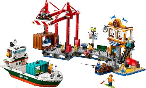 LEGO City Hafen mit Frachtschiff, Bauspielzeug für Jungen und Mädchen ab 8 Jahren, Geschenkidee für Kinder, Containerkran, Schiff-Spielzeug und 8 Minifiguren 60422