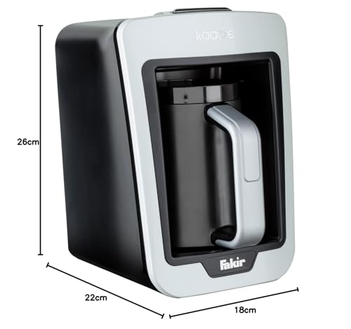 Fakir Kaave - Türkische Mokka-Maschine I Elektrische Kaffeemaschine mit 4 Tassen Fassungsvermögen & traditionellem Holz-Messlöffel I Einfaches One-Touch-Control-System I 735 Watt I Silber, 9179003
