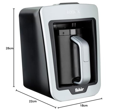 Fakir Kaave - Türkische Mokka-Maschine I Elektrische Kaffeemaschine mit 4 Tassen Fassungsvermögen & traditionellem Holz-Messlöffel I Einfaches One-Touch-Control-System I 735 Watt I Silber, 9179003