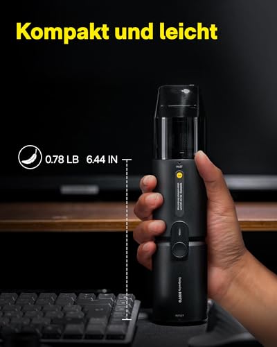 HOTO 15000PA Handstaubsauger Akku, 4 in 1 Autostaubsauger, USB-C Aufladbar, Mini Staubsauger Auto mit Waschbar HEPA-Filter, Reiniger Gerät für Auto/Haus/Büro/Tierhaare/Kajak Aufblasen