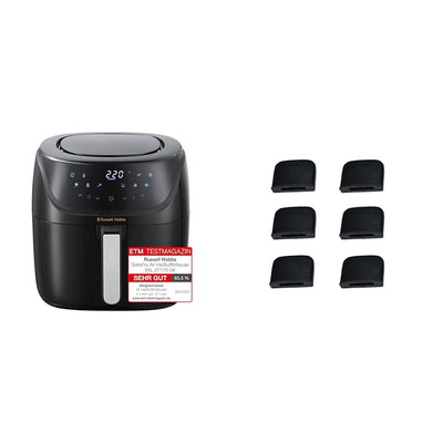 Russell Hobbs Heißluftfritteuse Set: XXL 8l [kompaktes Gehäuse | 7 Kochfunktionen|10 Programme] AirFryer 27170-56 + Ersatzteil Gummifüße für Grillplatte [6 Stück] N700685