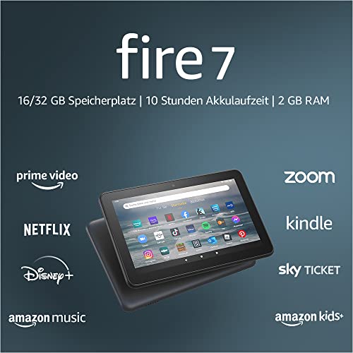 Fire 7-Tablet, 7-Zoll-Display, 32 GB, neuestes Modell (2022), schwarz Mit Werbung