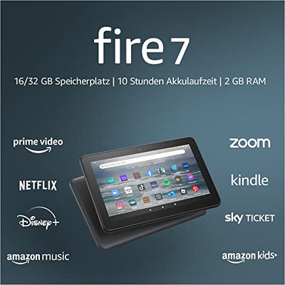 Fire 7-Tablet, 7-Zoll-Display, 32 GB, neuestes Modell (2022), schwarz Mit Werbung