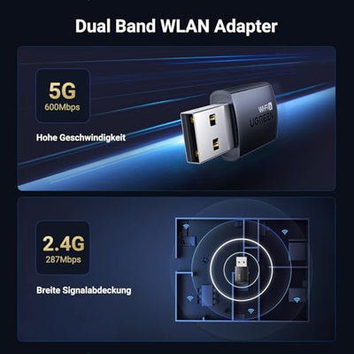 UGREEN WLAN Stick AX900 WiFi 6 Primär WLAN Adapter PC Dual Band 2,4G/5GHz, Internet Stick mit eingebauter Treiber, WPA2-PSK Verschlüsselung, Kompatibel mit Windows 11/10.
