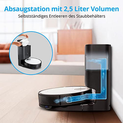 MEDION Saugroboter mit Absaugstation und Wischfunktion X50 SW (Lasernavigation, Starke 8000Pa Saugkraft, 2in1 Roboterstaubsauger, präzise Kartenerstellung, Go & No Go Bereiche, mehrere Etagen)