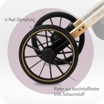MoMi ESTELLE PLUS LIGHT Kinderwagen ab 6. Monat (bis 22 kg), klappbarer Buggy mit 5-Punkt-Sicherheitsgurt, Einkaufskorb und Liegefunktion, Teleskop-Stange zum Ziehen, steht nach dem Zusammenklappen