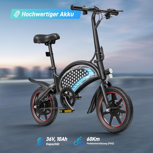 DYU D3S E-Bike Klapprad 14 Zoll - Elektrofahrrad, 25 km/h Höchstgeschwindigkeit, 40 km Reichweite, Scheibenbremsen, faltbar, für Jugendliche und Erwachsene