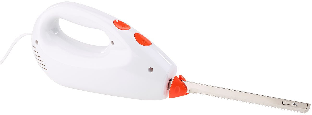 Rosenstein & Söhne Elektrisches Messer: Elektromesser mit 2 Edelstahl-Doppelklingen & Sicherheitssystem, 180 W (Elektrisches Küchenmesser, Elektromesser Gastronomie, Döner)