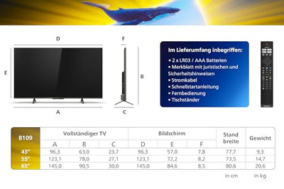 Philips Ambilight 43PUS8109 4K LED Smart TV - 43-Zoll Display mit Pixel-präziser Ultra HD, Titan OS Plattform und Dolby Atmos, Funktioniert mit Alexa und Google Sprachassistent - Satiniertes Chrom
