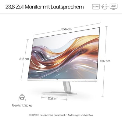 HP Series 5 524sa FHD IPS Monitor mit Lautsprechern | 60,5 cm (23,8 Zoll) | 100Hz | 16:9 | 1500:1 Kontrast | 99% sRGB | HDMI 1.4 | VGA | Entspiegelt | Neigung -5°+25° | Nachhaltig produziert | Weiß