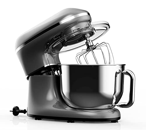 Fentic Küchenmaschine - 2000W - Edelstahl Rührschüssel (6,2 L) - Knetmaschine mit Rührhaken, Knethaken, Schlagbesen und Spritzschutz - Inkl. Schutzhülle und zusätzlichem Zubehör - Anthrazit