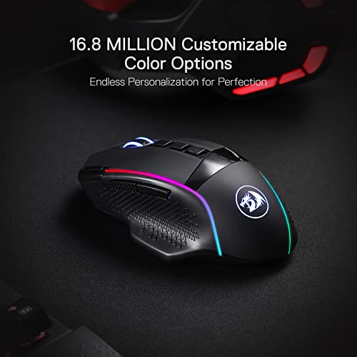 Redragon M991 kabellose Gaming-Maus, 19000 DPI kabelgebundene/drahtlose Maus mit Schnellfeuertaste, 9 Makro-Tasten, 45-Stunden-Dauerleistung und RGB-Hintergrundbeleuchtung für PC/Mac/Laptop
