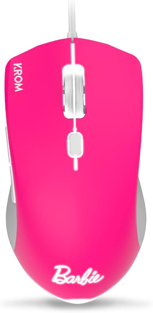 KROM Maus und -Mausunterlage Barbie Edition Kandy - Weiße LED-Membrantastatur, Maus optischem Sensor 6400 DPI, Mause-Matte hat eine Gummibasis, Italienisch Layout, pink