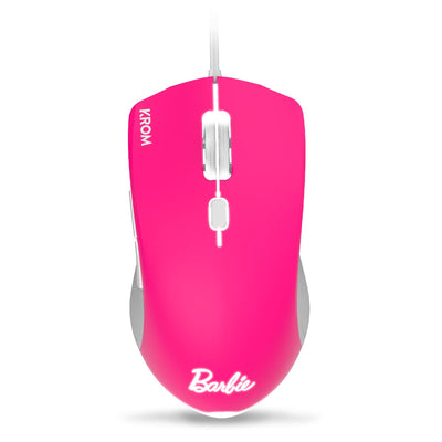 KROM Maus und -Mausunterlage Barbie Edition Kandy - Weiße LED-Membrantastatur, Maus optischem Sensor 6400 DPI, Mause-Matte hat eine Gummibasis, Italienisch Layout, pink