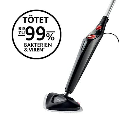 Vileda Steam Plus Dampfreiniger mit PowerPad und Mikrofaser-Ersatzbezug, entfernt bis zu 99,9% der Bakterien und Viren, für alle Böden, ideal für Teppiche, Eco-Verpackung