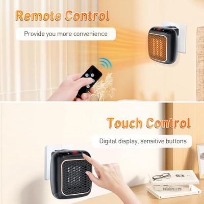 Steckdosen Heizlüfter mit Fernbedienung,Mini Keramik Heizlüfter Bad Energiesparend Leise Heizung1200W Heizstrahler mit 12h Timer Thermostat Überhitzungsschutz für Schlafzimmer Büro