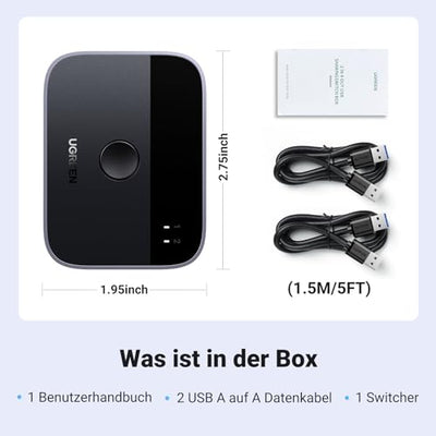 UGREEN USB Switch 2PC USB Switch 3.0 2 In 2 Out USB Umschalter mit 2 USB 3.0 A auf A Kabel für Tastatur, Maus, Drucker, Festplatten, USB-Kameras usw.