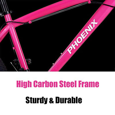 Wmmner Hardtail Mountain Trail Bike 24 Zoll für Erwachsene Damen, Mädchen Mountainbike mit Vorderradaufhängung und Scheibenbremsen, Rahmen aus Stahl mit hohem Kohlenstoffgehalt und verstellbarem Sitz