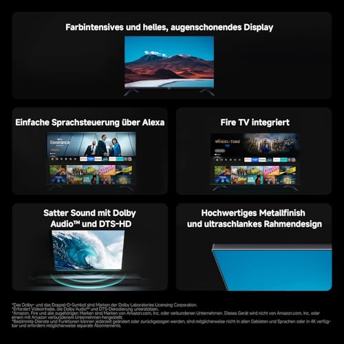Xiaomi F, 32 Zoll (81 cm), HD, Smart TV, Fire TV, Triple Tuner DVB-C/S/S2/T/T2, Dolby Audio, DTS Virtual:X, DTS-HD, Sprachsteuerung mit Alexa, Kompatibel mit Apple AirPlay