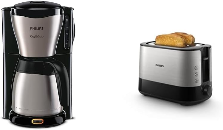 Philips HD7546/20 Gaia Filter-Kaffeemaschine mit Thermo-Kanne, schwarz/metall & HD2637/90 Toaster, Kunststoff, Schwarz/Edelstahl