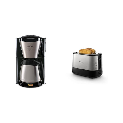 Philips HD7546/20 Gaia Filter-Kaffeemaschine mit Thermo-Kanne, schwarz/metall & HD2637/90 Toaster, Kunststoff, Schwarz/Edelstahl