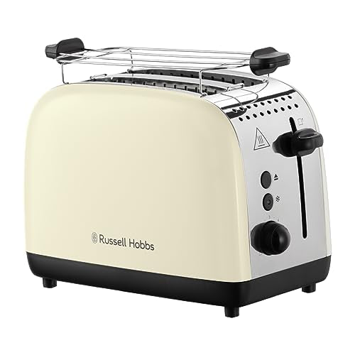 Russell Hobbs Toaster [für 2 Scheiben] Colours Plus Edelstahl Creme (extra breite Toastschlitze, inkl. Brötchenaufsatz, 6 Bräunungsstufen + Auftaufunktion, Lift & Look-Funktion, 1600W) 26551-56