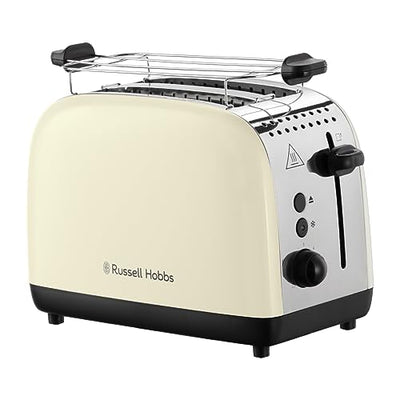 Russell Hobbs Toaster [für 2 Scheiben] Colours Plus Edelstahl Creme (extra breite Toastschlitze, inkl. Brötchenaufsatz, 6 Bräunungsstufen + Auftaufunktion, Lift & Look-Funktion, 1600W) 26551-56