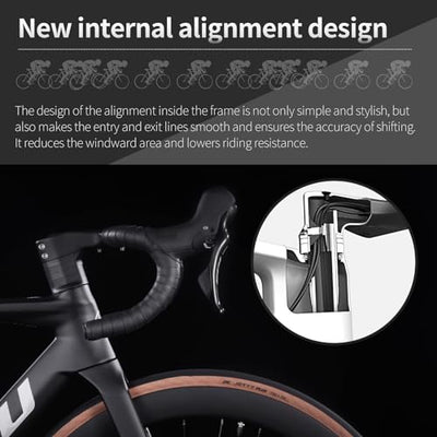 KOOTU Carbon-Rennrad, Vollcarbon-Scheibenbremse Leichtbau-Rennrad mit R7120 24-Gang-Gruppenschaltung und hydraulischer Scheibenbremse für Erwachsene（Black，54cm）