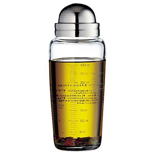 WMF Salat Dressingshaker 400ml, Glasbehälter mit Skalierung, mit 5 aufgedruckte Rezepte, Glas, Cromargan Edelstahl, spülmaschinengeeignet