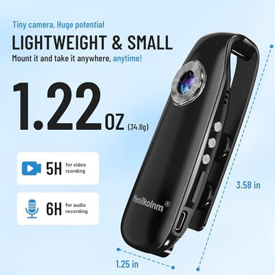 Mini Body Kamera mit Audio- und Videoaufnahme 1080P 64GB Bewegungserkennung Videorecorder Tragbarer POV Camcorder mit magnetischer Tasche Tragbarer DV für Radfahren, Haustiere, Wandern, Travaling