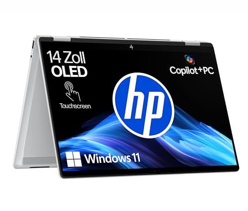 HP OmniBook X Flip 2in1 Next Gen AI Laptop | Intel Core Ultra 7 256V | dedizierte NPU für KI | 47 NPU Tops | Copilot+ PC | 14" 3K 2880x1800 OLED Touchscreen | 16GB | 1TB SSD | Win11 | QWERTZ | Silber
